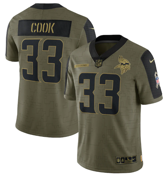 Men's Minnesota Vikings #33 Dalvin Cook 2021 Olive Salute To Service Limited Stitched Jersey Men's Minnesota Vikings #33 Dalvin Cook 2021 Olive Salute To Service Limited Stitched Jersey